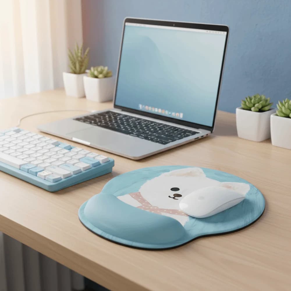 Tappetino per Mouse con Poggiapolsi a Forma di Cucciolo, Antiscivolo in Gomma, Stampa HD, Carino Tappetino per Mouse con Poggiapolsi per Desktop