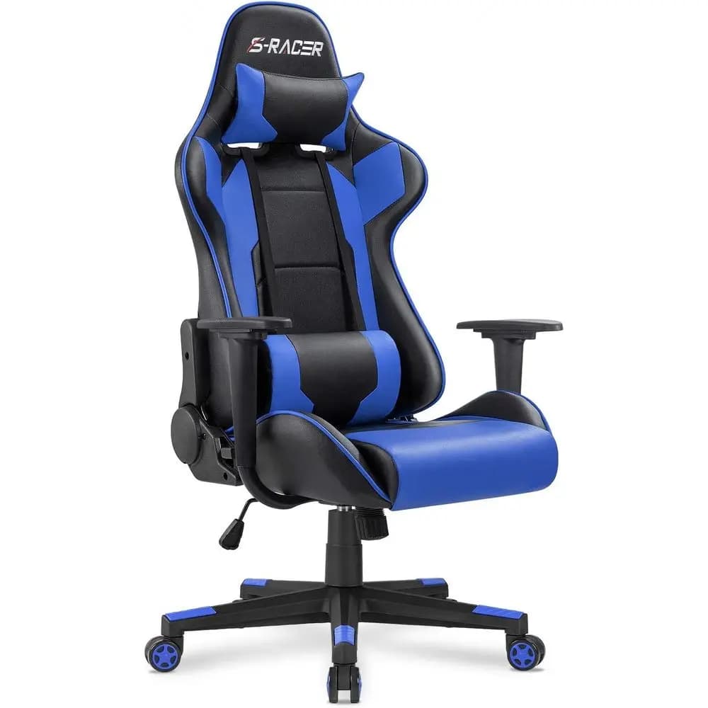 Sedia Girevole Ergonomica in Pelle con Schienale Alto, Supporto Lombare e Poggiapiedi per Gaming e Ufficio (Blu)