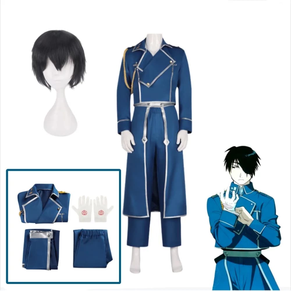 Costume Completo di Colonnello Roy Mustang da Fullmetal Alchemist, Uniforme da Alchemista Unisex per Halloween, Comic Con e Performance sul Palco