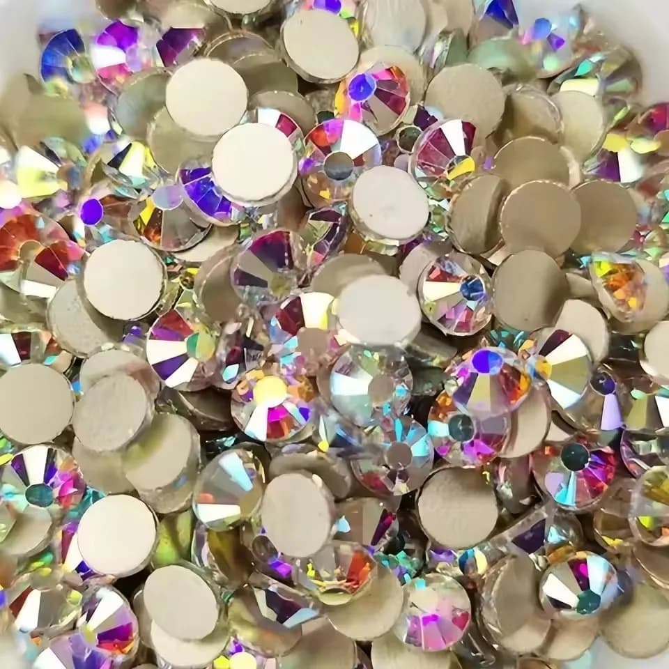 Fondo piatto in tessuto con cuciture piatte con diamante a fondo piatto in cristallo colorato AB, adatto per abbigliamento, nail art, fai da te fatto a mano m