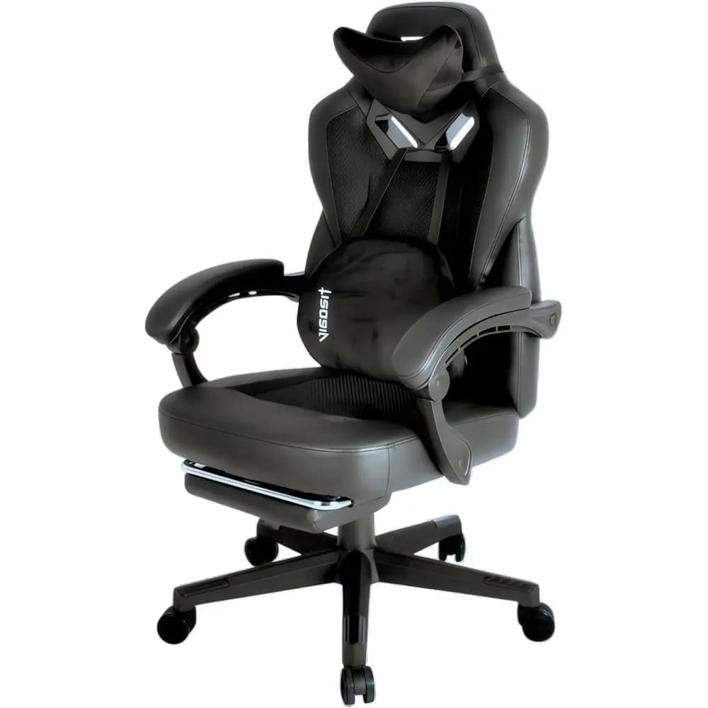 Sedia da Ufficio Ergonomica Reclinabile con Poggiapiedi e Supporto Lombare per Adulti Robusti, Sedia da Gaming Imbottita in Rete (Nera)