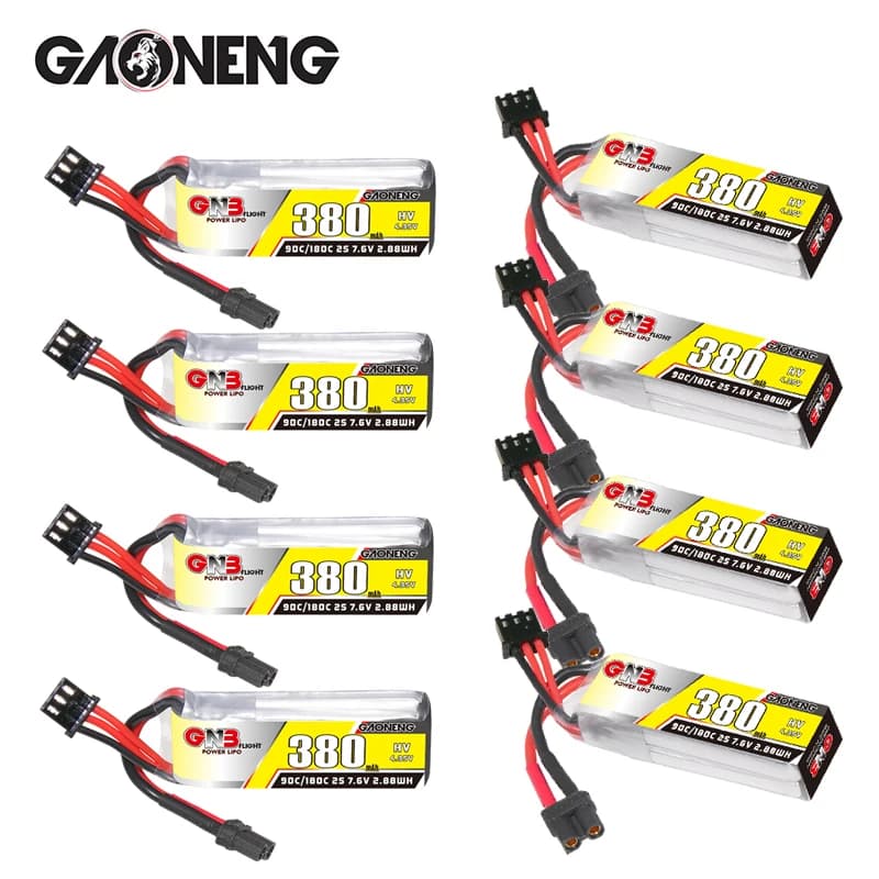 Lipo Battery GNB 2S 7.6V 380mAh 90C/180C for Helicopter RC Beta75X, Quadricotter, FPV Racing Drone - Replacement Battery 2S
