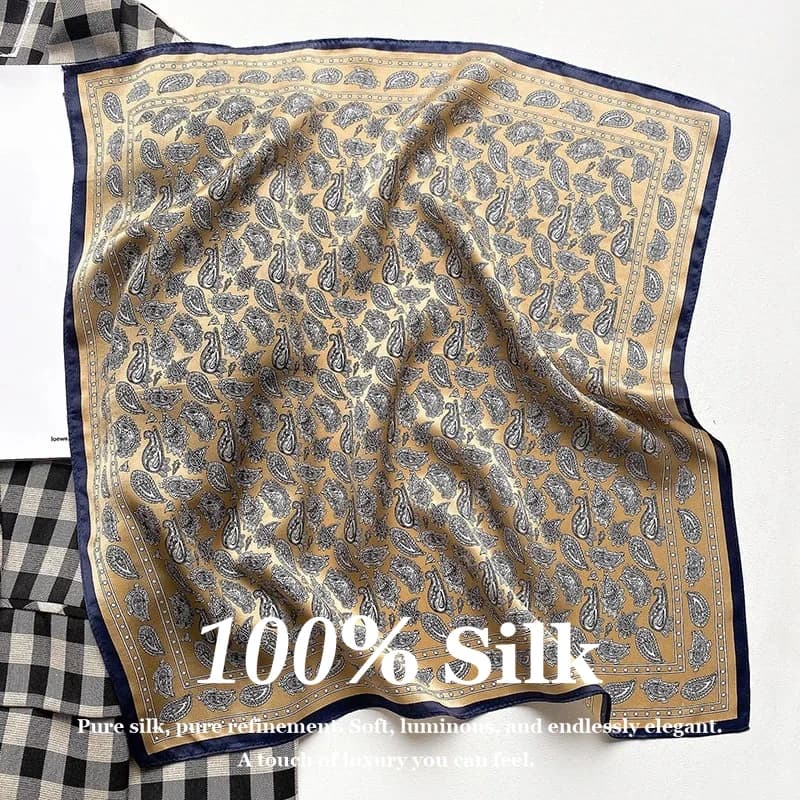 Sciarpa da Donna 100% Seta Vera Lusso Foulard Primavera Estate Stampa Paisley Sciarpa da Collo Hijab Decorazione Borsa Pashmina Poncho Bandana