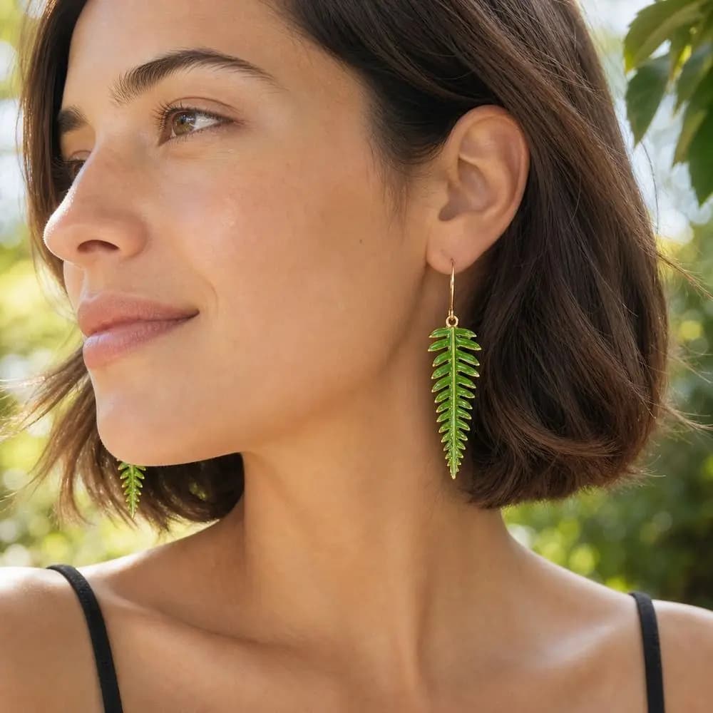 Alloy Fern Leaf Earrings Fern Leaf Bohemian Style Leaf Dangle Earrings Simulation Green Leaf Plant Pendant Earrings
