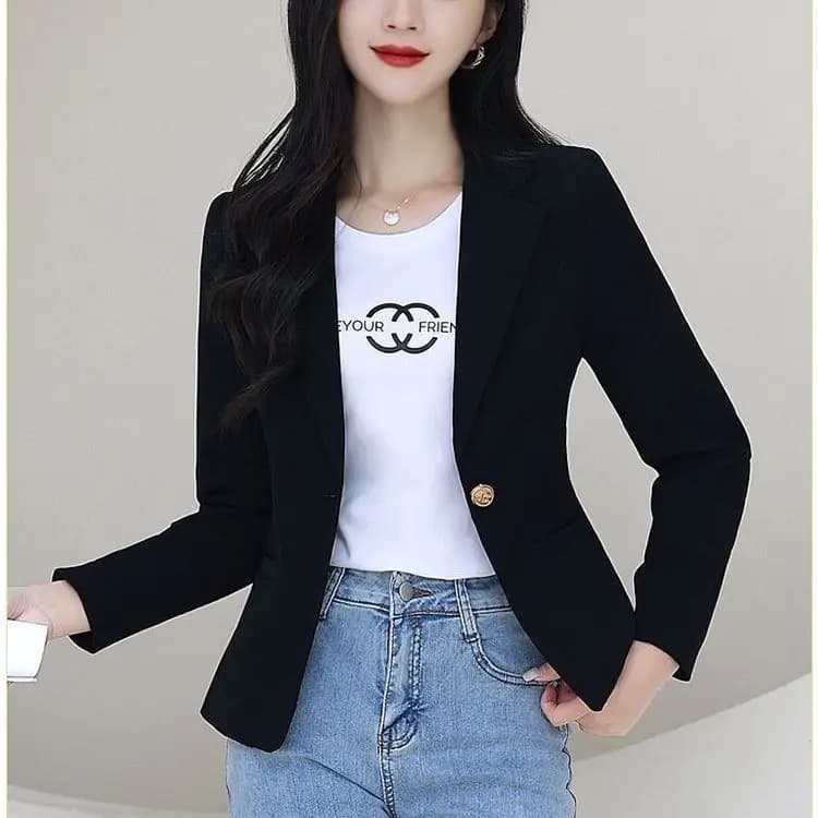 Beige Women's Suit Jacket Casual Fashion Spring New Arrival Premium Feel Ladies' Short Size Friendly Top