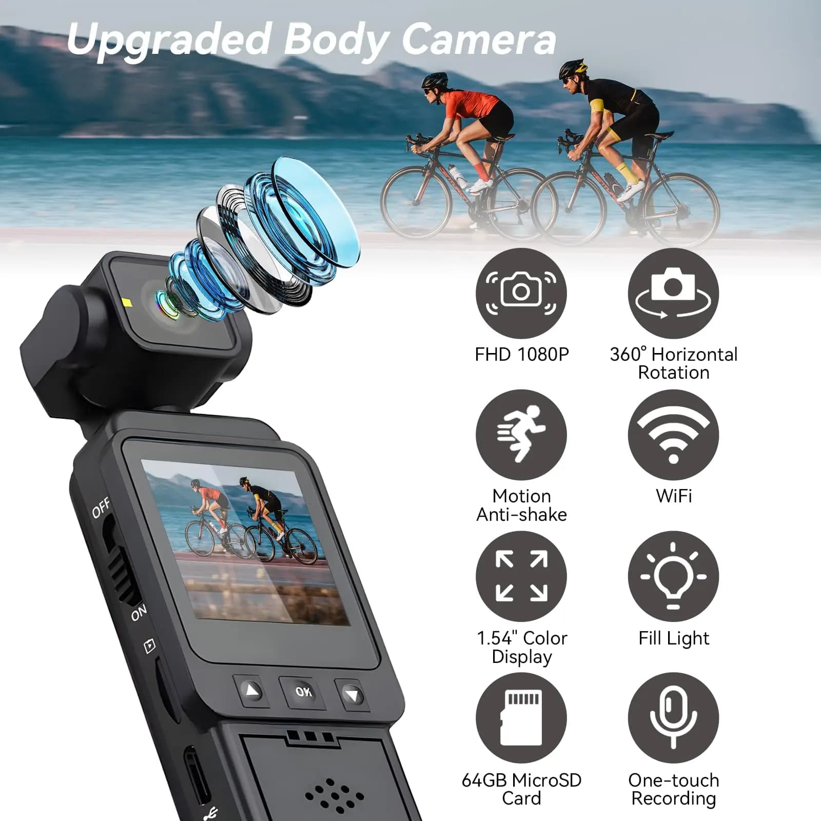 Travel bicycle driver recorder with sports wearable camera WiFi 1080P Swivel lens Mini sports camcorder for travel bicycle driver