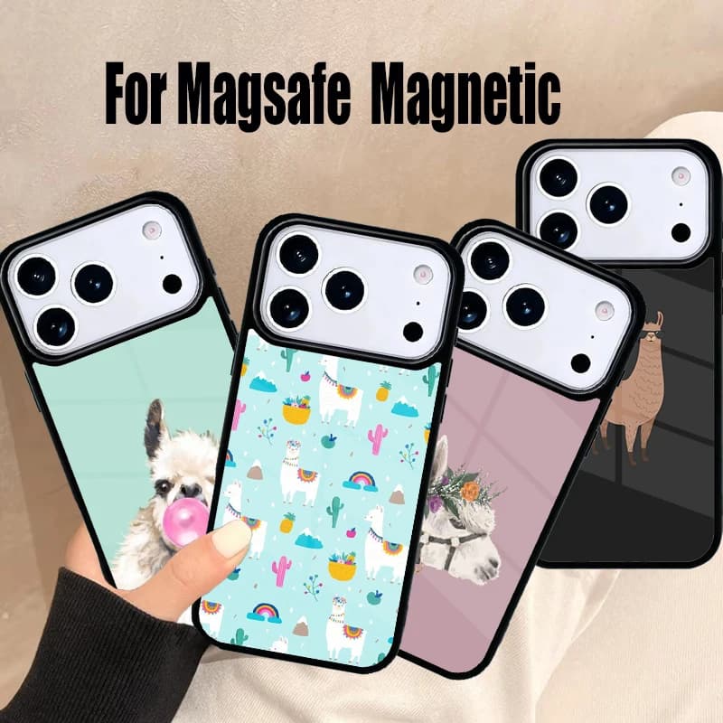 Cover per iPhone con motivo Llama Alpaca per iPhone 17 Air 16e 15 14 13 12 11 Pro Max Plus, Cover Magnetica Wireless Magsafe