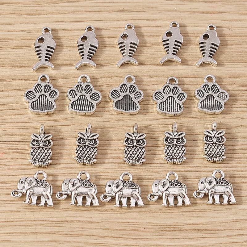 Tusember 30Pcs Animal Charms Alloy Owl Fish Elephant Bear Paw Pendants For DIY Earrings Necklace Bracelet Jewelry Accessories