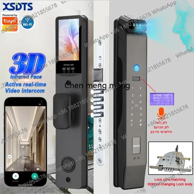 Serratura Intelligente 3D con Interfono in Tempo Reale, Riconoscimento Vene Palmari, Telecamera, Impronta Digitale, Password e Sblocco Biometrico Elettronico