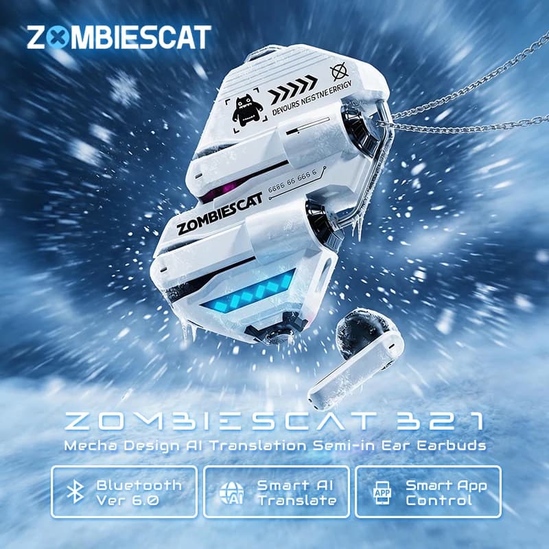 Auricolari Bluetooth 6.0 con Traduttore AI a Forma di Gatto Zombie, Design a Collana, Musica Immersiva, Cuffie Wireless TWS con App Intelligente