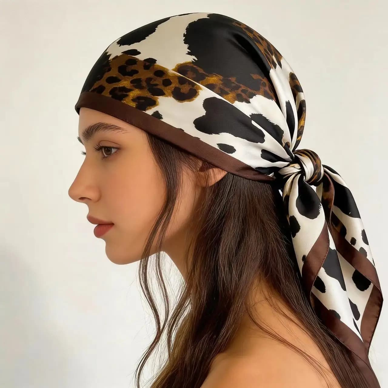 Sciarpa Chic Effetto Seta con Stampa Animalier, Versatile per Testa/Collo/Borsa, Sciarpa Moda Donna, Foulard Quadrato Liscio