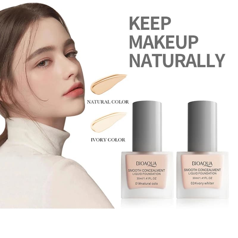 Fondotinta liquido levigante e coprente; Crema BB dall'aspetto naturale per un finitura impeccabile e un effetto viso nudo.