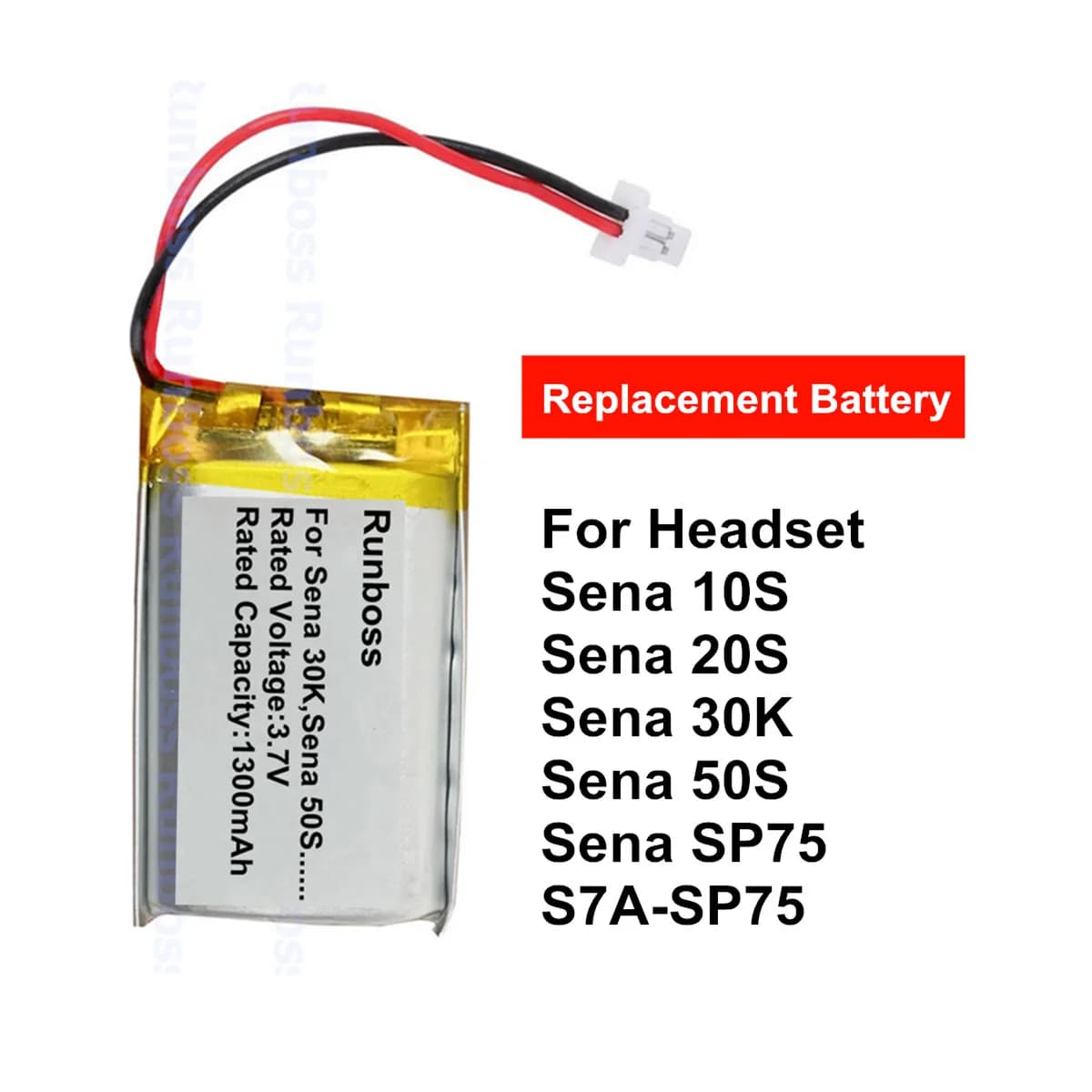 Batteria ai polimeri di litio da 3,7 V 1300 mAh per Sena 10S,20S,50S, Sena 50R 30K Auricolare Bluetooth per moto, citofono per casco