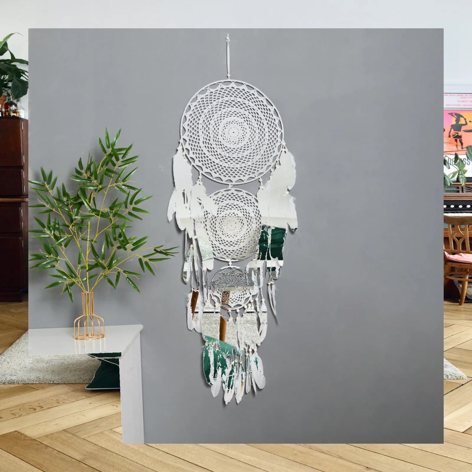 Woven Wall Hanging Bohemian Feather Dream Catcher Wall Decor for Living Room Aesthetic Decoration
