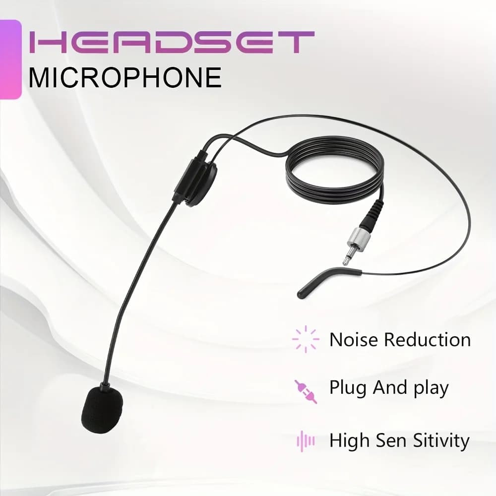 Headset Microphone with Noise-Canceling Earpiece, Compatible with Belt-Pack Transmitter, Ideal for Teaching and Conferences.