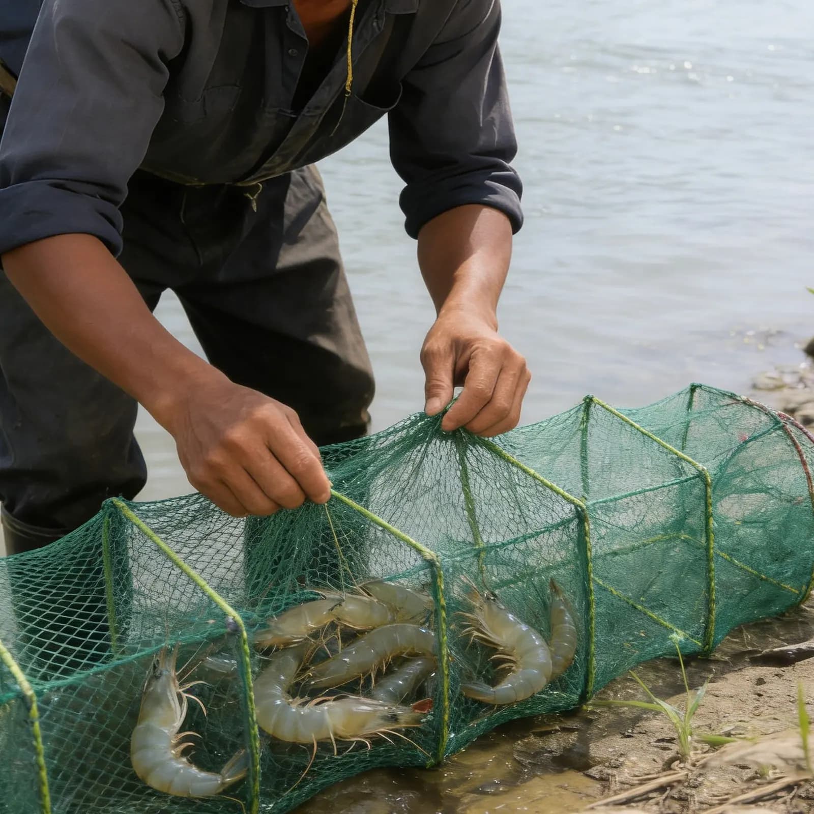 Gabbia Pieghevole in Nylon per Gamberi, Rete da Pesca Collassabile 2,6m 13 Sezioni 8 Fori, Cesto Portatile Multistrato per Conservazione Pesci