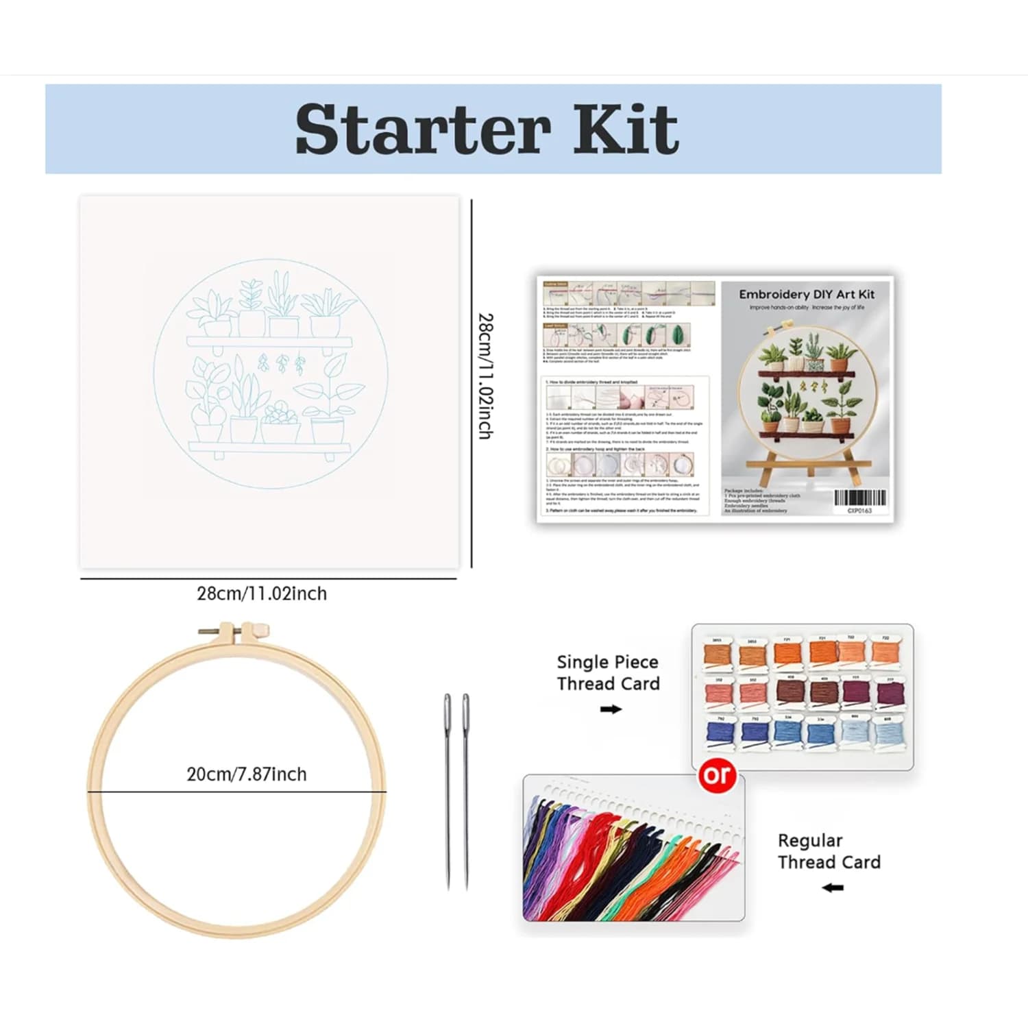 Beginner DIY Plant Embroidery Starter Kit Potted Greenery Hand Sewing Craft Set with Bamboo Hoop Complete Supplies