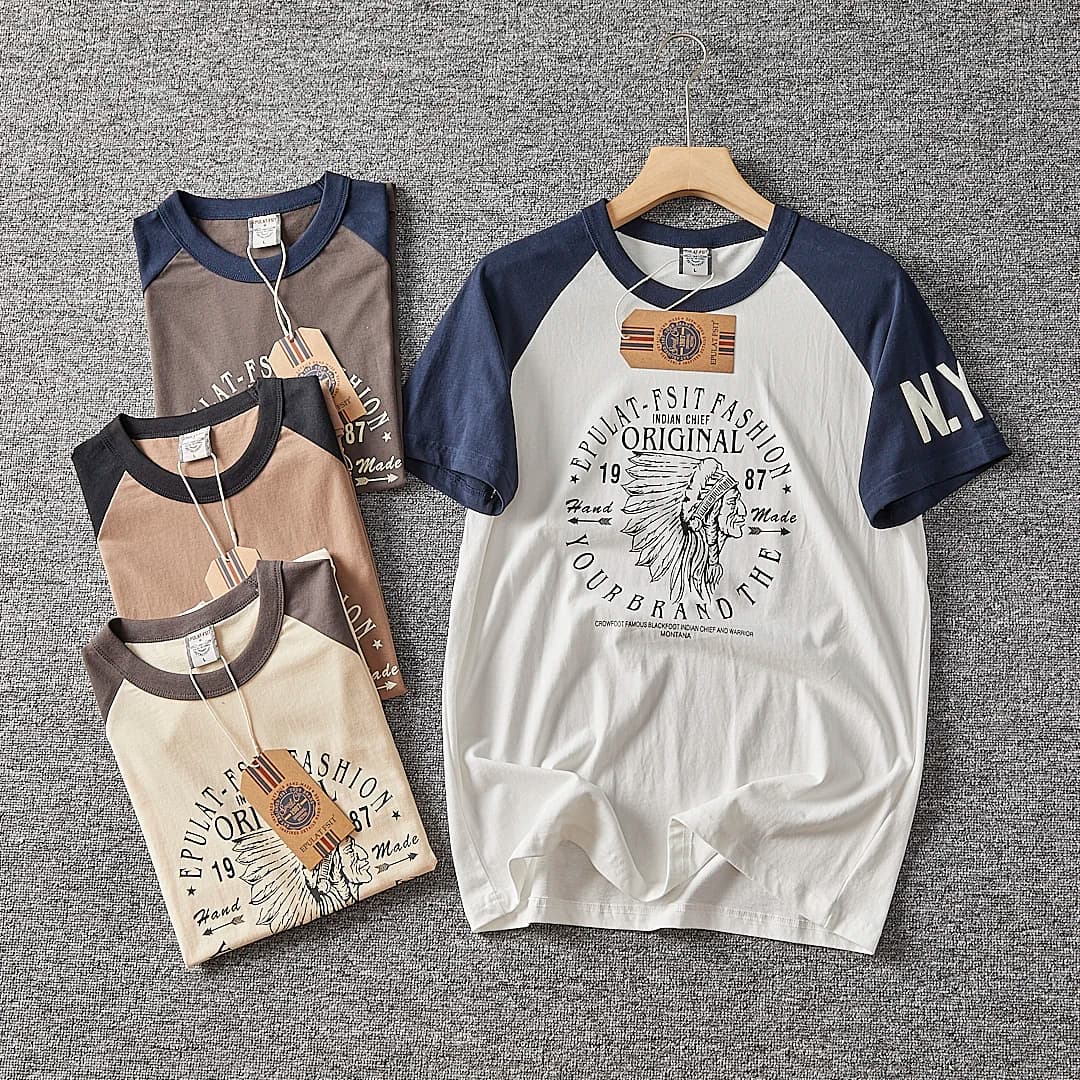 Estate New American Retro a maniche corte O-Collo Lettera stampata T-shirt da uomo Moda semplice 100% cotone lavato Casual Sport Top