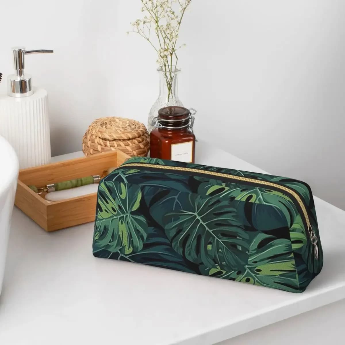Green Tropical Jungle Leaf Print Pencil Case Pen Holder Large Capacity Pen Box Pencil Bag for Boy Girl School