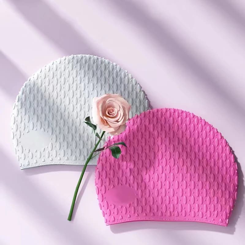 Waterproof swim cap for adults, solid color, comfortable and evocative, swim cap with silicone water drops for long female hair