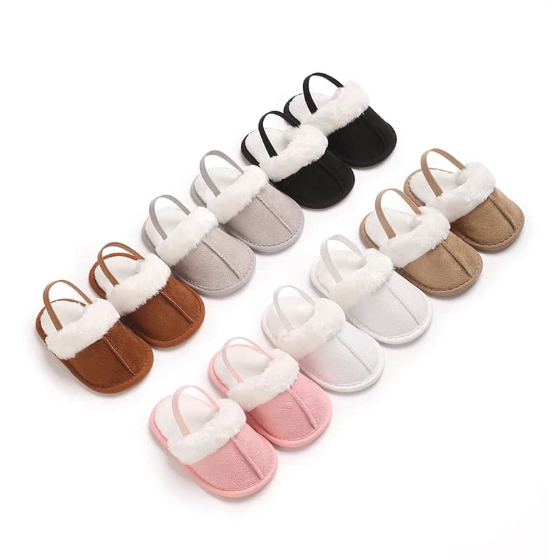 Winter Baby Slippers Fluffy Baby Boy Girl Sandals Cute Flower Embroidery Soft Non-slip Sole Toddler First Toddler Baby Shoes