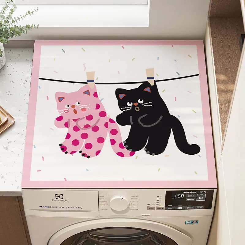 VIKAMA Ins Polka Dot Cat Washing Machine Cover Pad, Wear-Resistant And Anti-Slip Drum Washing Machine Dust Pad, Home Decoration