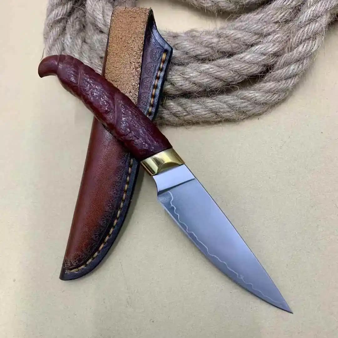 Coltello multiuso da 4 pollici con coperchio Acciaio San-mei VG-10 Lama Mannaia Barbecue Affettare bistecche Coltello affilato da cucina Manico in palissandro