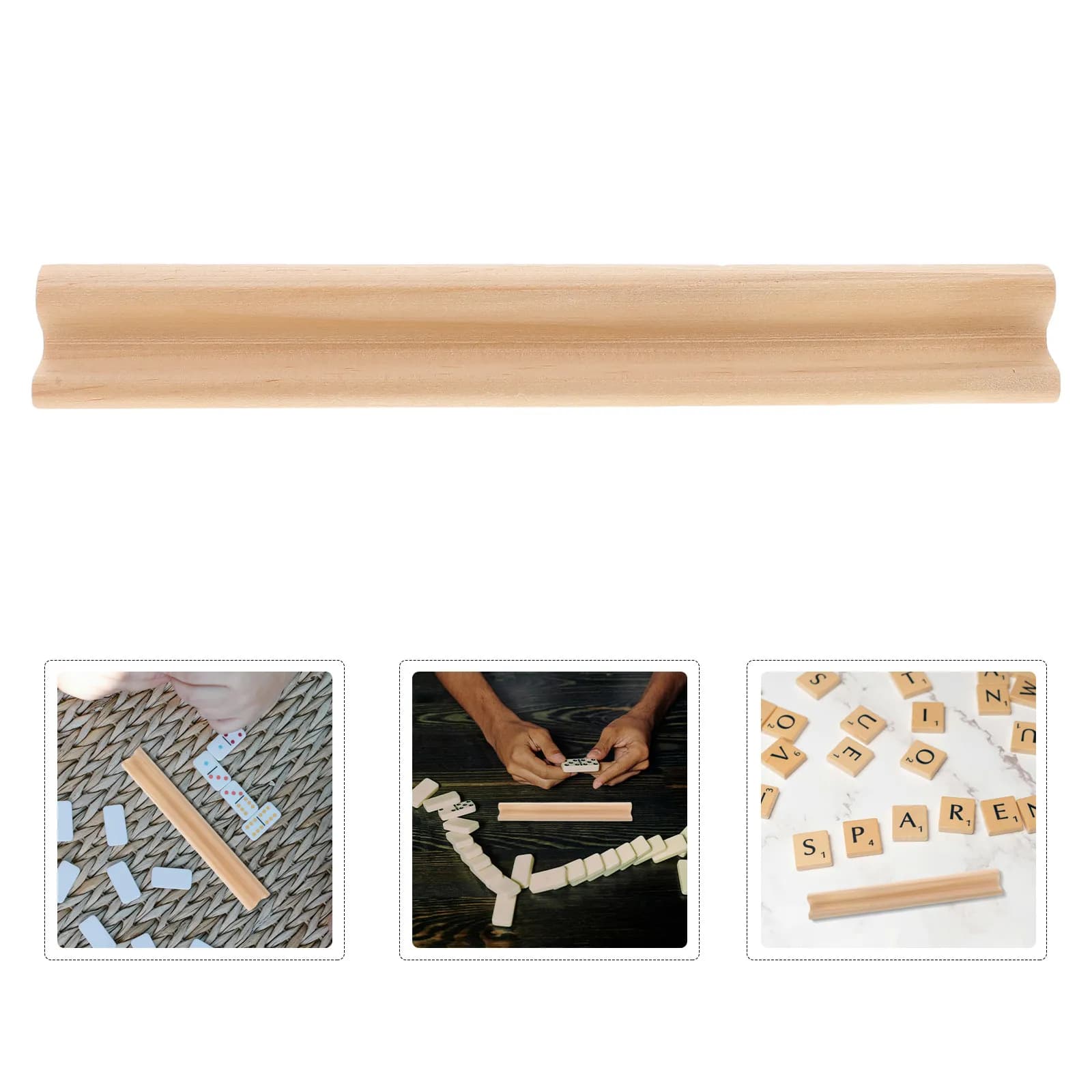 Vassoio Porta Domino in Legno da 19 cm per Mexican Train, Tessere Mahjong, Blocchi di Lettere - Robusto Supporto per Giochi in Legno Naturale, Elegante e Minimalista