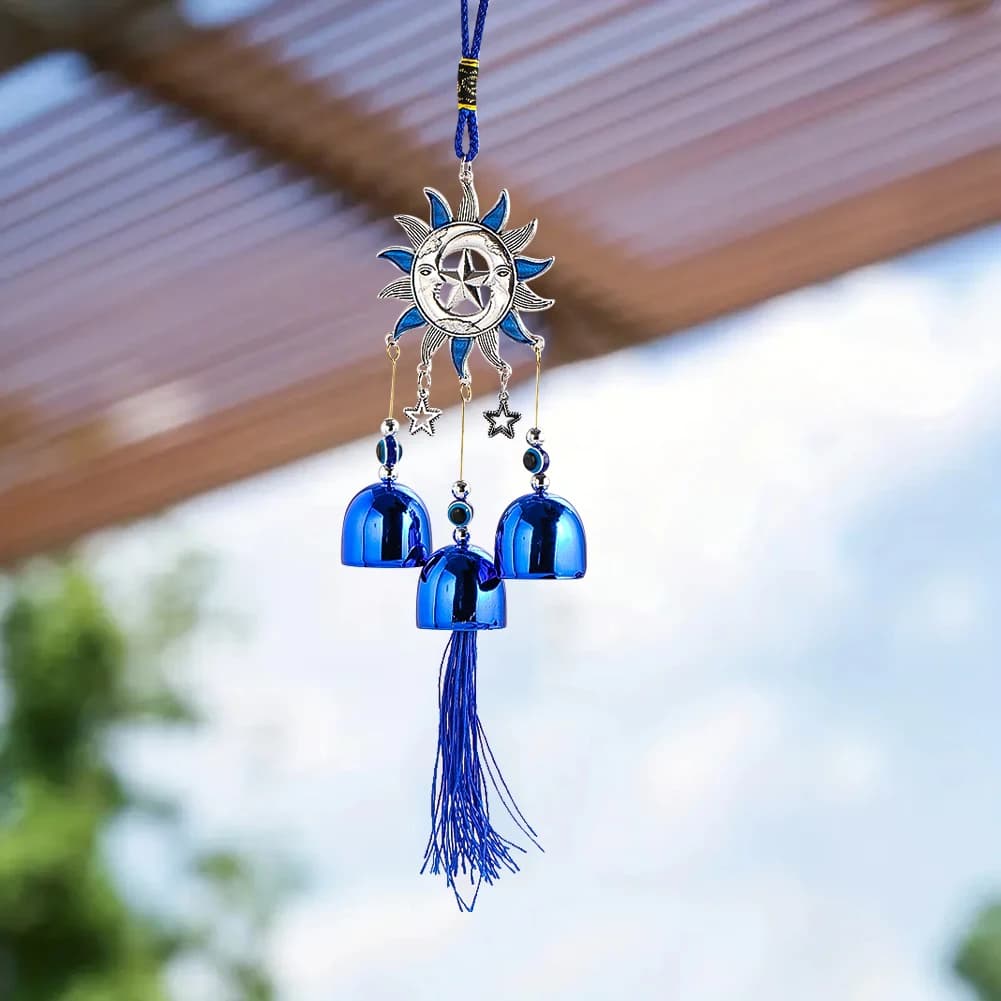 Sun Moon Star Wind Chimes Lucky Amulet Blue Evil Eye Wind Bell Tassel Protection Blessing Home Garden Hanging Decor Car Pendant