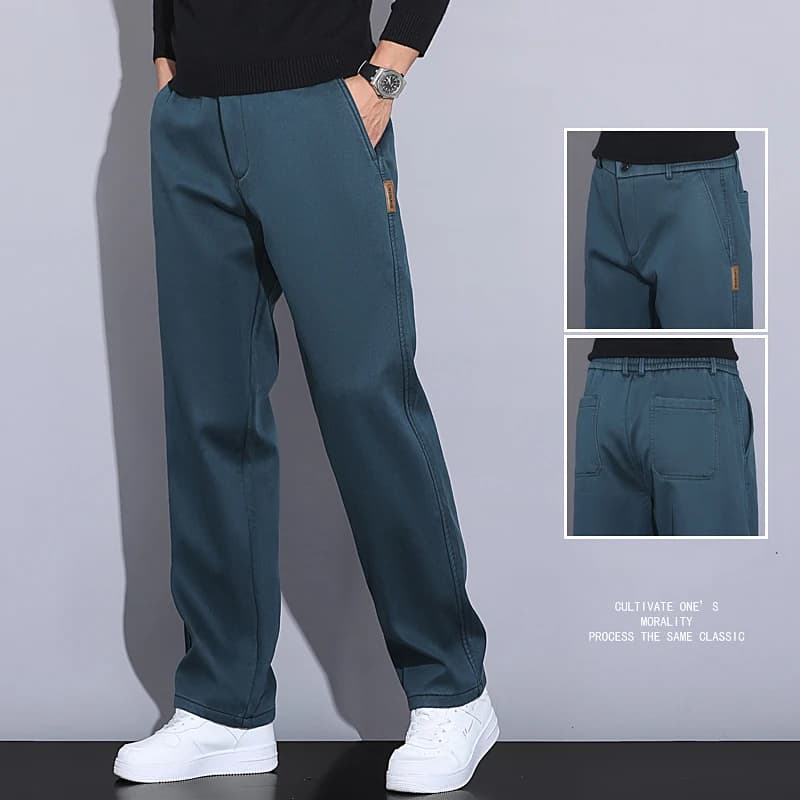 Jeans da uomo in tessuto Lyocell aggiornato autunno inverno pantaloni in denim casual larghi dritti in vita elastica da uomo di grandi dimensioni M-5XL