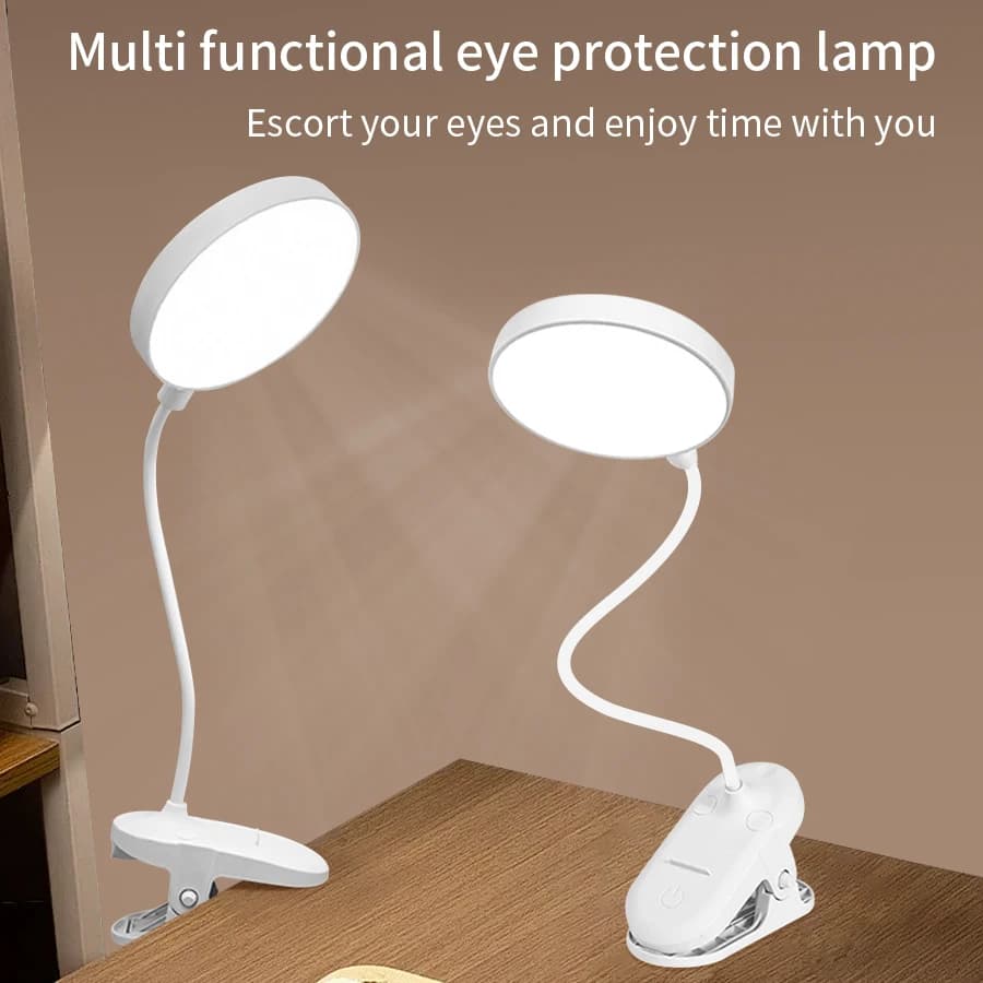 Lampada da Scrivania a Clip LED 360 ° Lampada da Lettura Flessibile Dimmerabile USB Ricaricabile con Supporto per Telefono, Luce per Studio con Protezione per gli Occhi per Studenti
