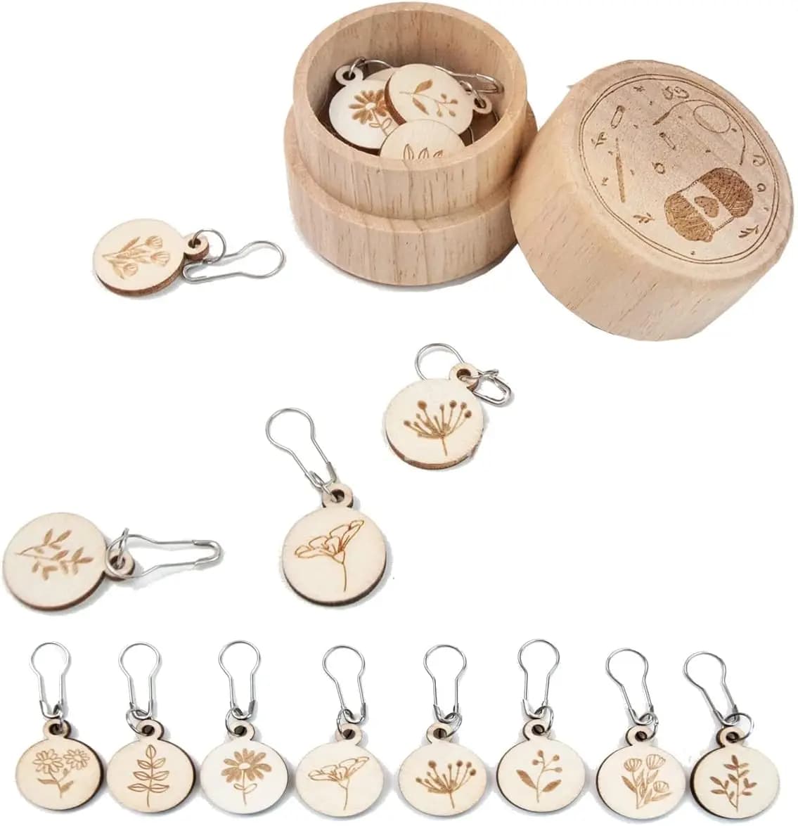 Wooden Knitting Crochet Stitch Markers Locking Ring Stitch Marker Pendant Charms Stitch Needle Clip Markers Knitting Tools Acces