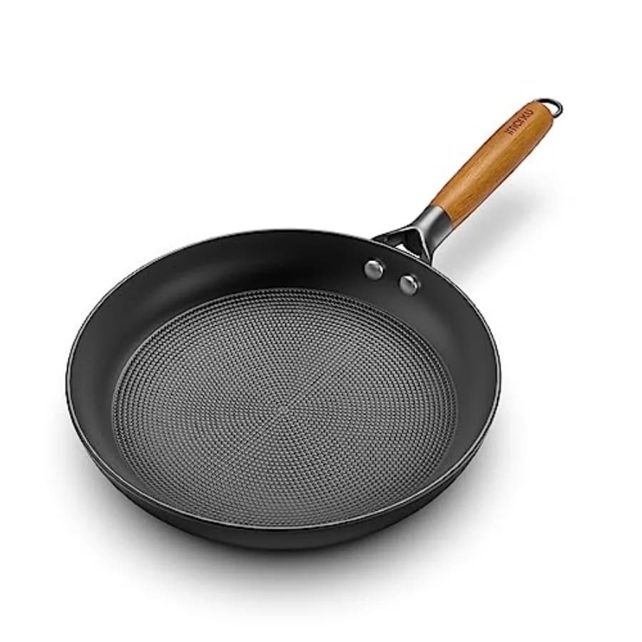 Padella Antiaderente da 10 Pollici con Manico in Legno Staccabile, Padella per Uova, Padella in Ghisa a Nido d'Ape, Lavabile in Lavastoviglie