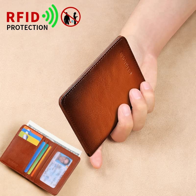 1 portafoglio da uomo in vera pelle con barriera RFID, pelle bovina corta e ultrasottile con strato superiore, regalo di San Valentino