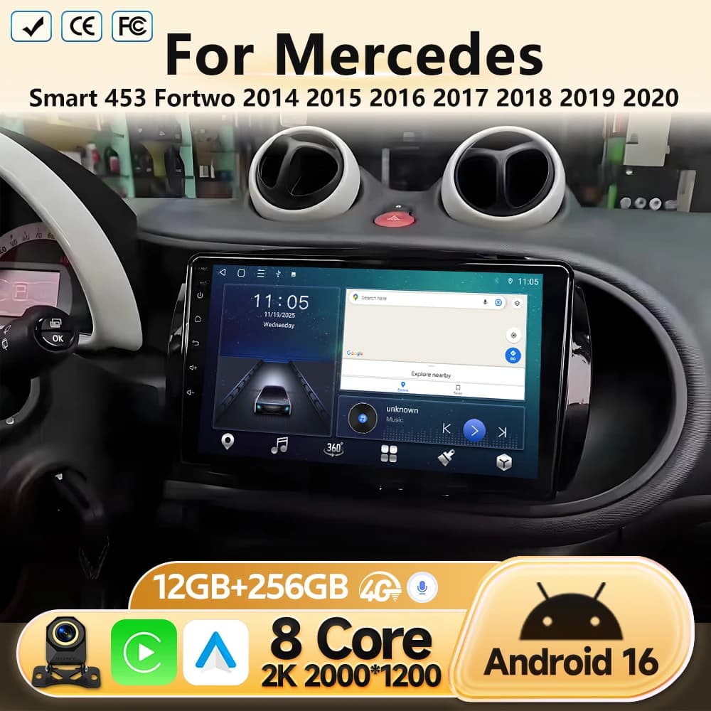 Android per Mercedes Smart 453 Fortwo 2014 2015 2016 2017 2018 2019 2020 Radio WIFI GPS Navigazione Lettore Multimediale Video per Auto