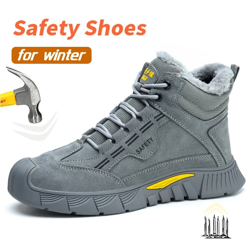 Stivali invernali da uomo Stivali antinfortunistici con puntale in acciaio Scarpe da lavoro da uomo Stivali da lavoro antiforatura Peluche Scarpe antinfortunistiche calde da uomo