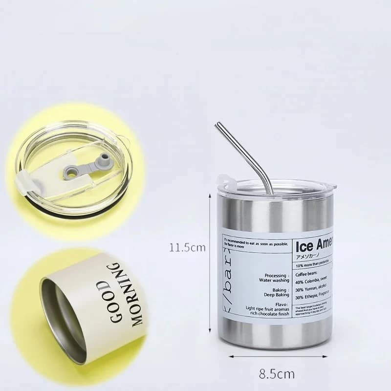 360ML Double-Layer Stainless Steel Insulated Coffee Mug Reusable Straw Cup for Hot/Cold Beverages Portable Travel Water Bottle