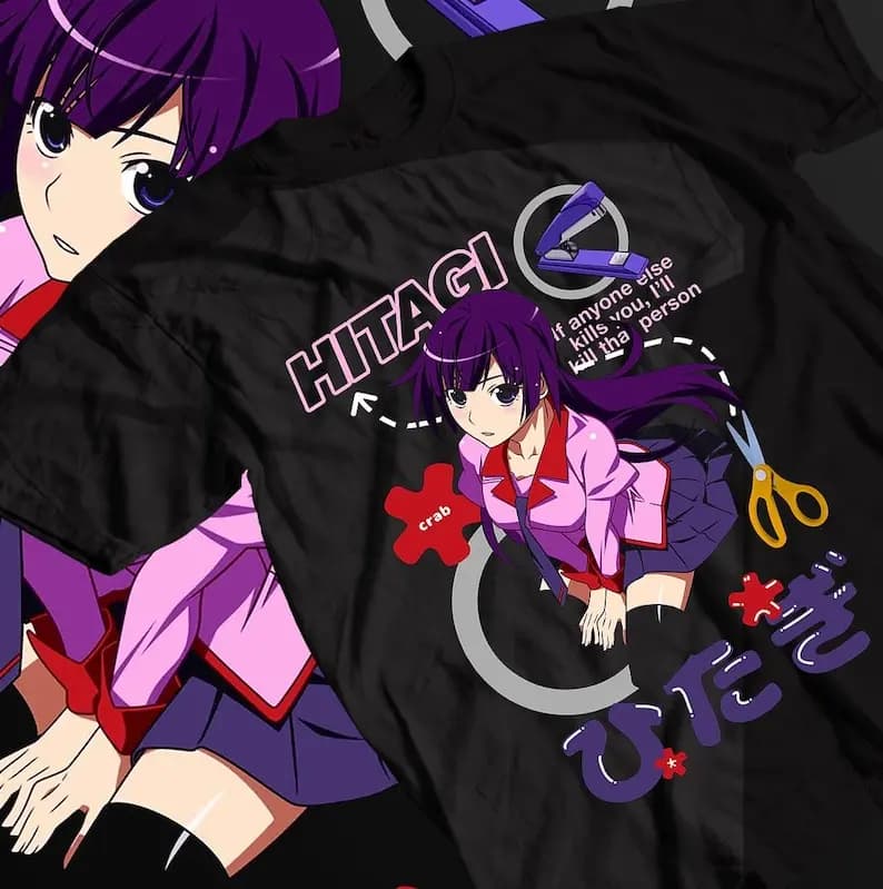 Maglietta unisex Monogatari Anime Camicia Hitagi Senjougahara Waifu