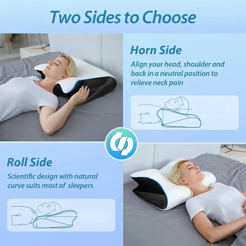 Neck cushion with memory for butterfly-shaped sleep pillow for sleep in comfortable memory foam slow bouncing pillow for neck orthopedic cervical massage
