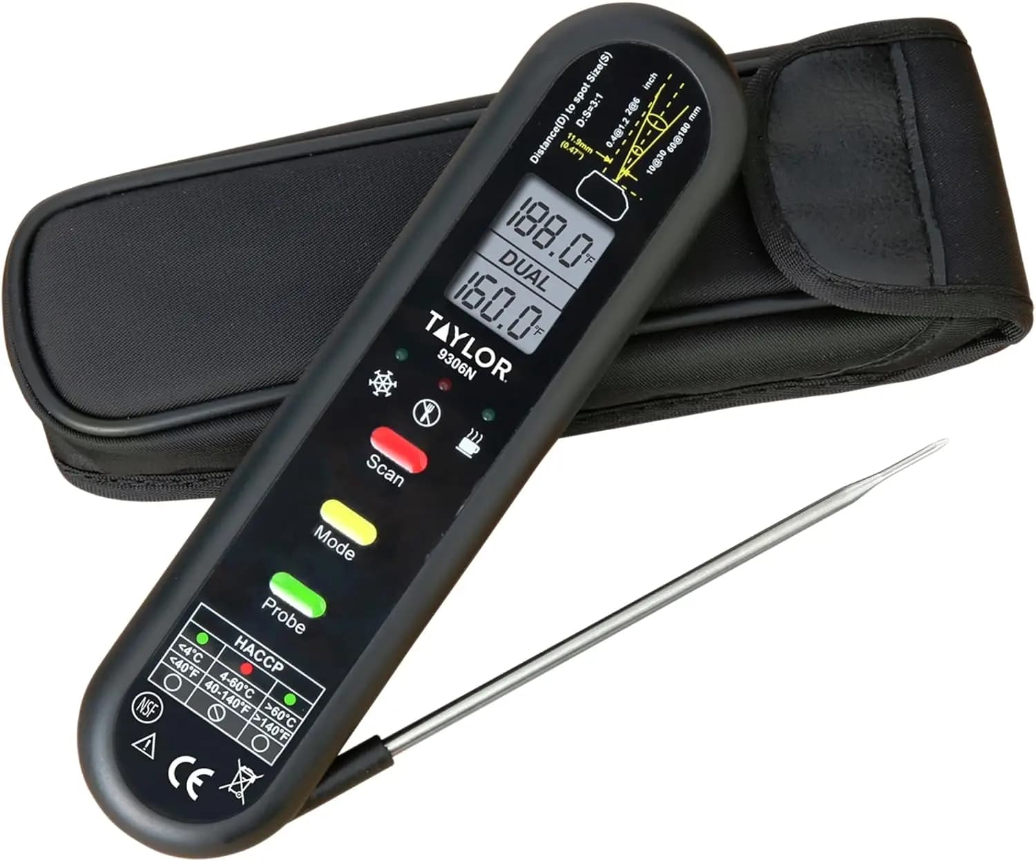 Double temperature infrared thermocouple, multifunctional with HOLD & Min/Max, water resistant Black