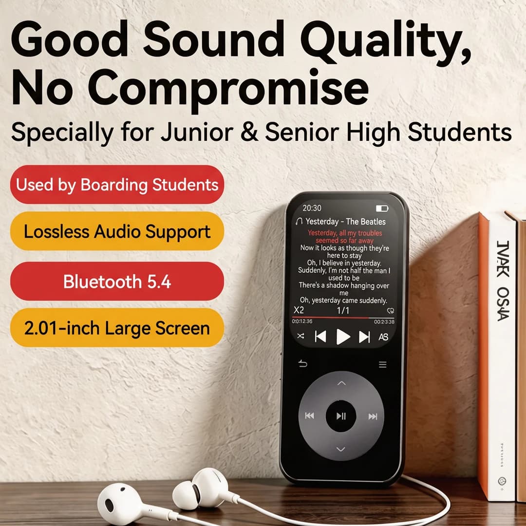 2026 New Vintage Style MP3 Player-Portable,Lossless Music,Bluetooth 5.4,2"IPS Screen 64GB w/Lyrics,Metal Body-Student Audiophile