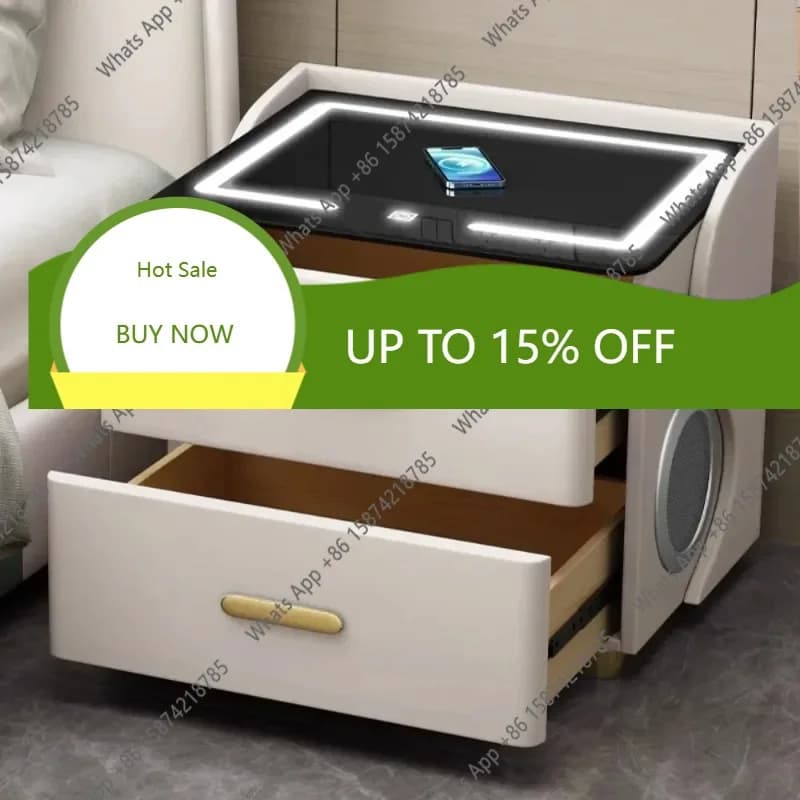Comodini X Speaker con Caricatore Wireless, Decorazione per Camera, Tavolo di Ricarica Intelligente con Serratura a Impronta Digitale e Bluetooth