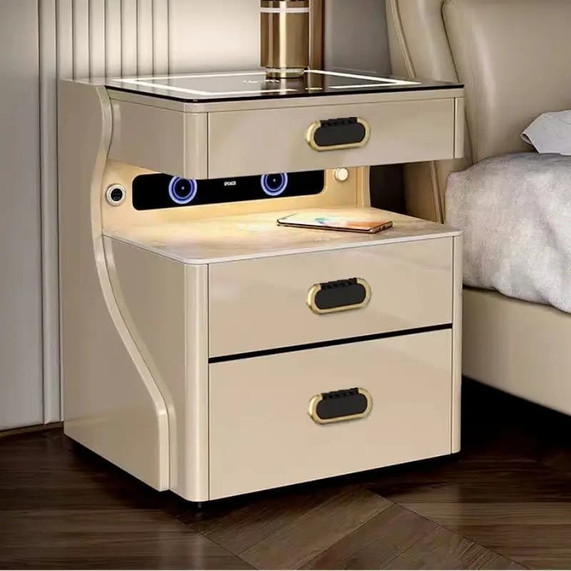 Cassaforte da comodino intelligente integrata, semplice e moderna, con ricarica wireless, blocco con impronta digitale, cassaforte da comodino Bluetooth, produzione in fabbrica.