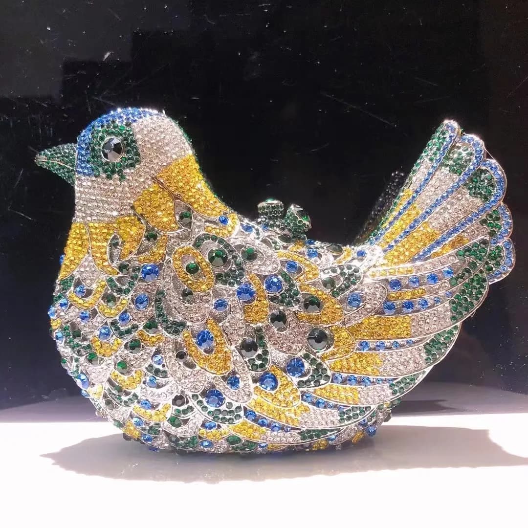 WHTUOHENGBird Shape Rhinestone Clutch Green/White/Red 14 C0lors Designer Women’s Diamond Clutches Crystal Party Wedding Purse