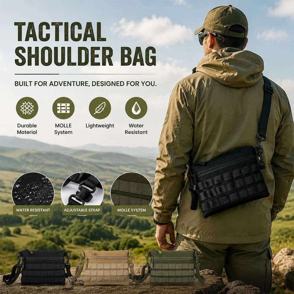 Tactical MOLLE Crossbody Bag Portable 600D Nylon Chest Bag Outdoor Sports Shoulder Bag for Daily Commute Outdoor Hiking