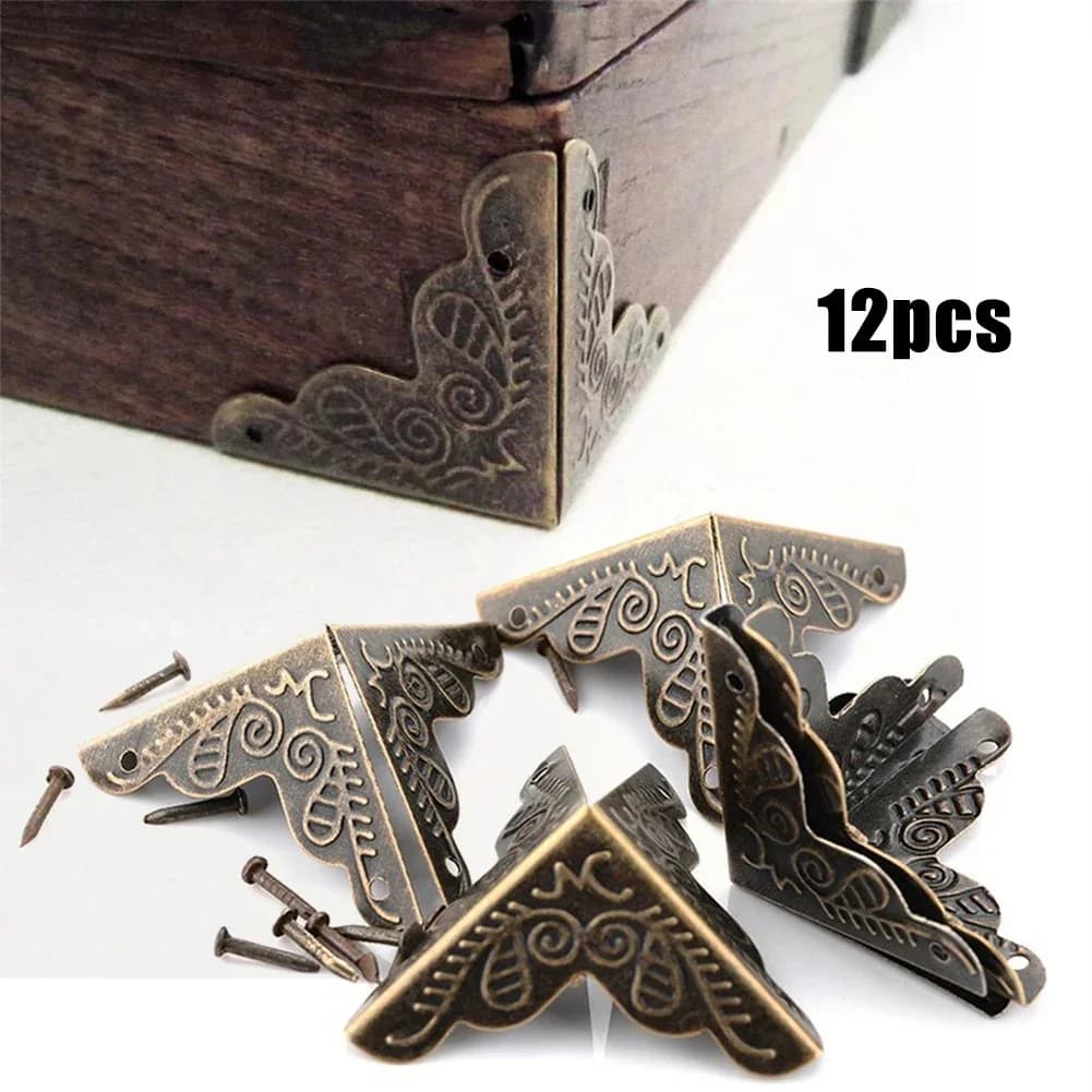 12 pezzi di protezione angolare antica per gioielli, scatola regalo per vino, custodia in legno, copertura del bordo del torace, staffe angolari, protezione, hardware decorativo