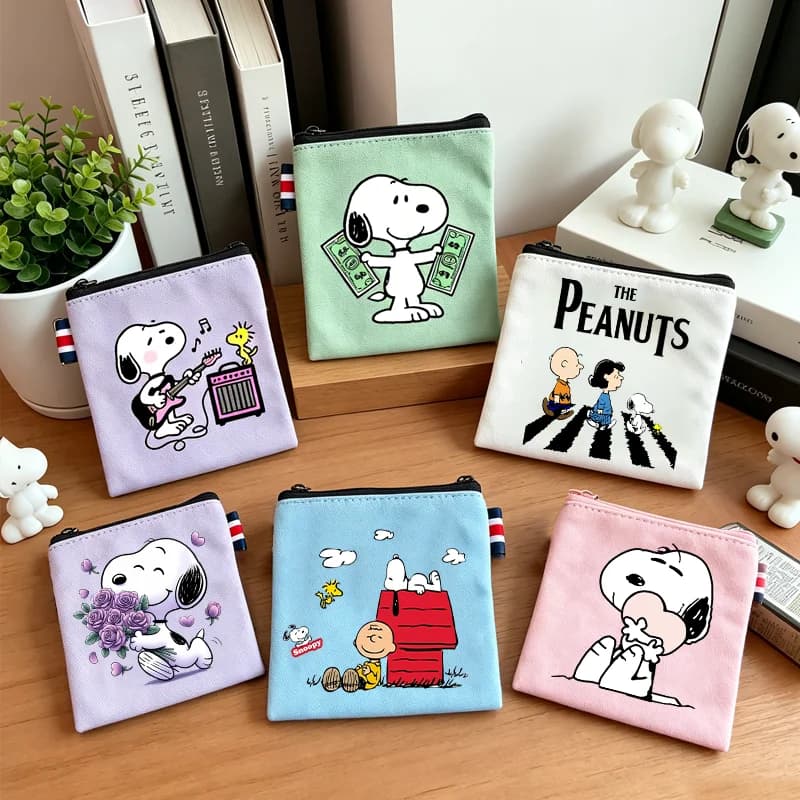 Portafoglio in tela Snoopy, borsa portaoggetti con cerniera, stile anime e cartone animato, alla moda e casual, da viaggio, portatile, resistente, portamonete quadrato, regalo per donna e uomo