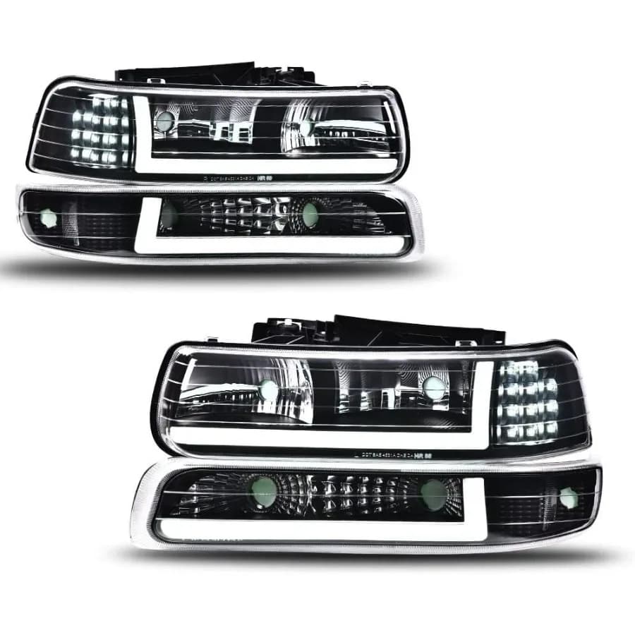 Gruppo faro a LED compatibile con Chevy Silverado / Tahoe 1999-2006 Tahoe Suburban Clear Lens Alloggiamento nero Clear Refle