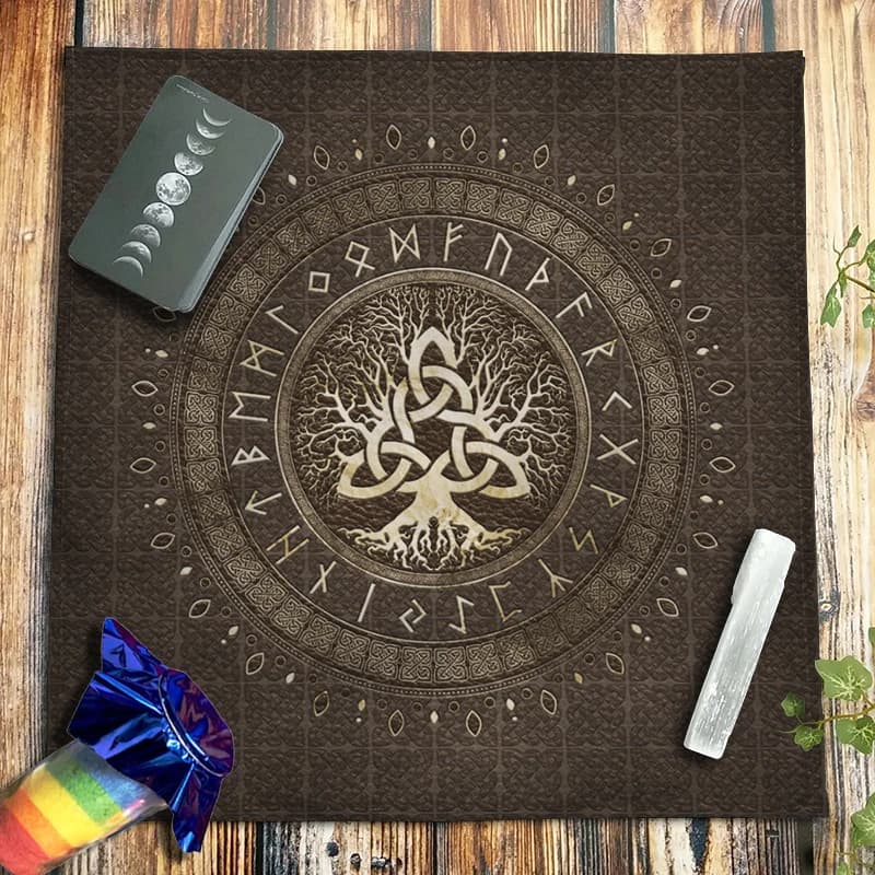 Stregoneria pagana Oracle Card Mat Albero della vita Rune Tarocchi Panno per altare