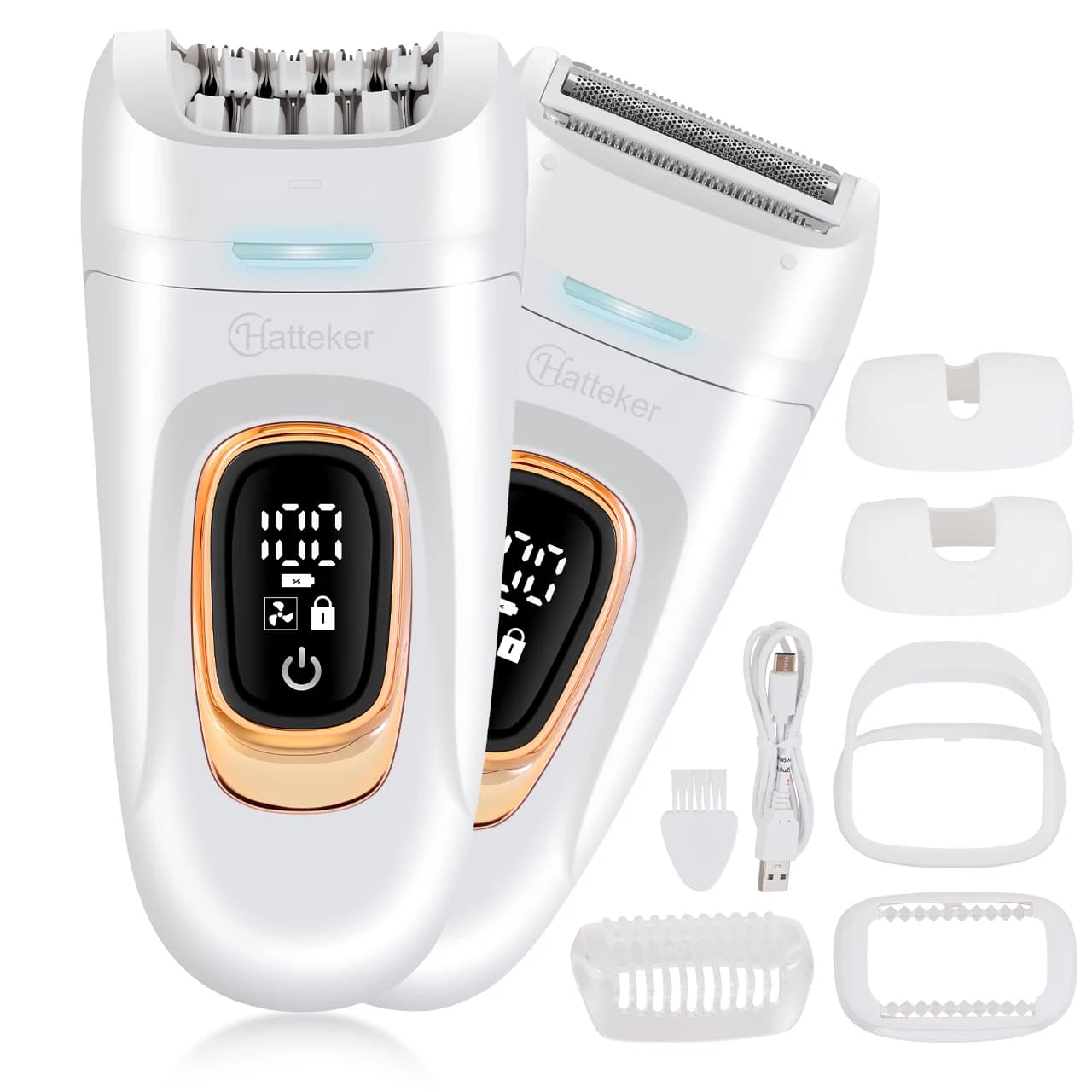 Hatteker 2-in-1 Epilator Depilator Gamba Portable Body Lady Razor Haircutting Tool Face for Women IPX7